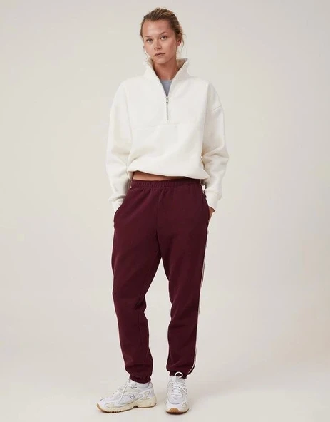 Oversize Yarım Farmuarlı Yakalı Basic SweatShirt - Beyaz - Resim 2
