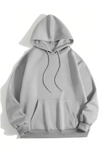 Erkek Düz Kapüşonlu Sweat - Boyalı Gri - Resim 2