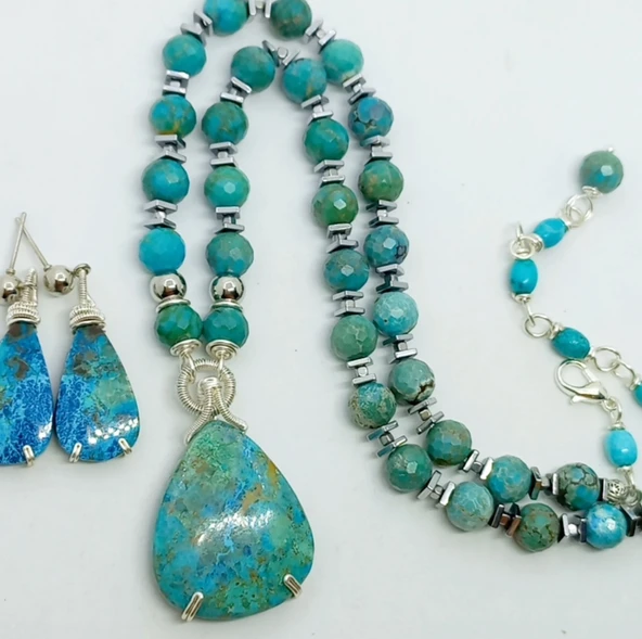 y2422 Shutatkite Turkuaz Hematite el yapımı kolye ürün görseli 1