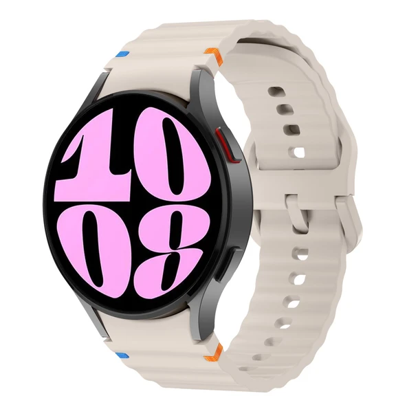 Samsung Galaxy Watch 6 40-43-44-47mm İle Uyumlu Metal Tokalı Dalgalı Spor Silikon Kordon  Bej ürün görseli 1
