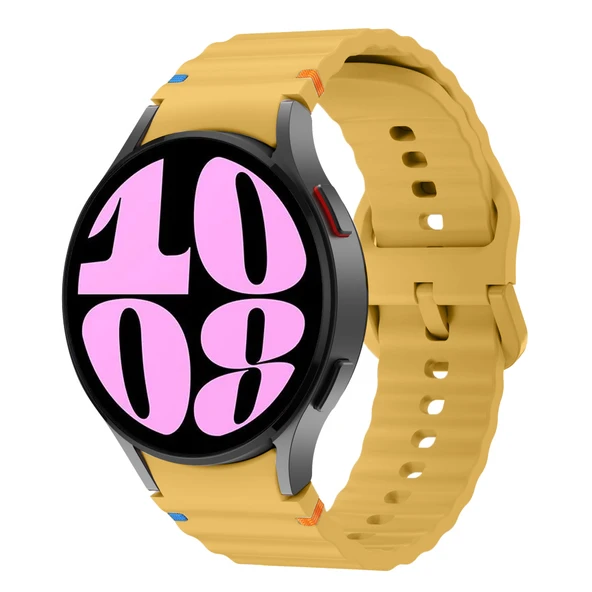 Samsung Galaxy Watch 6 40-43-44-47mm İle Uyumlu Metal Tokalı Dalgalı Spor Silikon Kordon  Sarı ürün görseli 1