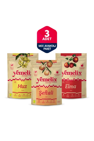 Freeze Dried 3'lü Mix Avantaj Paketi Dondurularak Kurutulmuş Muz-Şeftali-Elma Kuru Meyve Cipsi ürün görseli 1