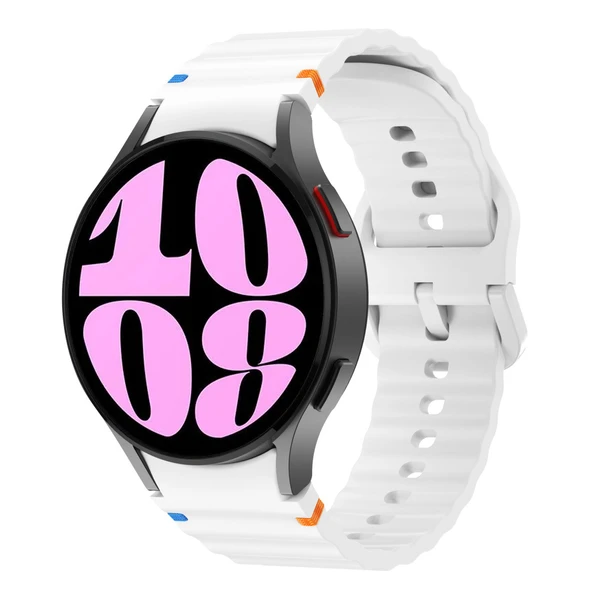 Samsung Galaxy Watch 6 40-43-44-47mm İle Uyumlu Metal Tokalı Dalgalı Spor Silikon Kordon  Beyaz ürün görseli 1