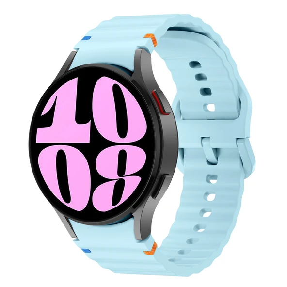 Samsung Galaxy Watch 6 40-43-44-47mm İle Uyumlu Metal Tokalı Dalgalı Spor Silikon Kordon  Mavi ürün görseli 1