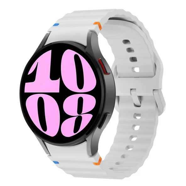 Samsung Galaxy Watch 6 40-43-44-47mm İle Uyumlu Metal Tokalı Dalgalı Spor Silikon Kordon  Gri ürün görseli 1