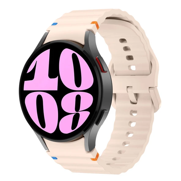 Samsung Galaxy Watch 6 40-43-44-47mm İle Uyumlu Metal Tokalı Dalgalı Spor Silikon Kordon  Pudra ürün görseli 1