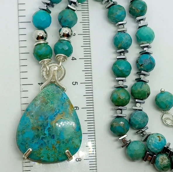 y2422 Shutatkite Turkuaz Hematite el yapımı kolye - Resim 2
