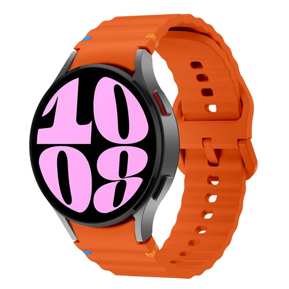 Samsung Galaxy Watch 6 40-43-44-47mm İle Uyumlu Metal Tokalı Dalgalı Spor Silikon Kordon  Turuncu ürün görseli 1