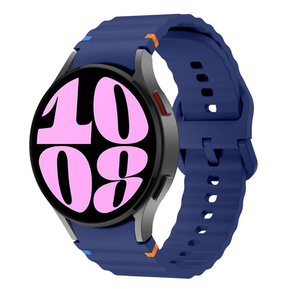 Samsung Galaxy Watch 6 40-43-44-47mm İle Uyumlu Metal Tokalı Dalgalı Spor Silikon Kordon  Lacivert ürün görseli 1