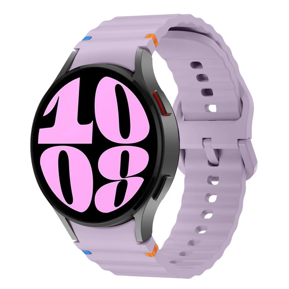 Samsung Galaxy Watch 6 40-43-44-47mm İle Uyumlu Metal Tokalı Dalgalı Spor Silikon Kordon  Lila ürün görseli 1