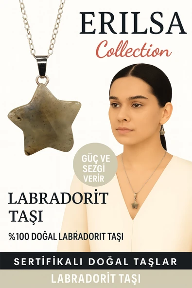 Sertifikalı Yıldız Model Labradorit Doğal Taş Kolye – Güç ve Sezgi Taşı ürün görseli 1