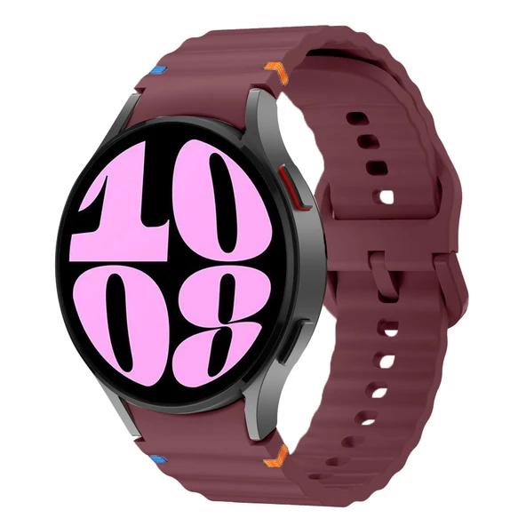 Samsung Galaxy Watch 6 40-43-44-47mm İle Uyumlu Metal Tokalı Dalgalı Spor Silikon Kordon  Mürdüm ürün görseli 1