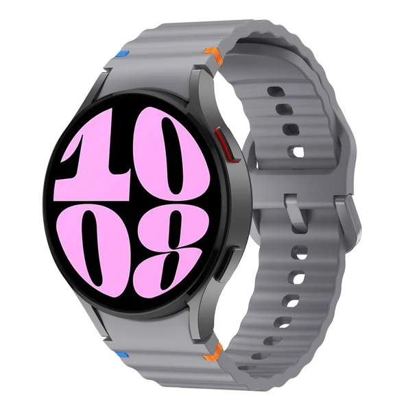 Samsung Galaxy Watch 6 40-43-44-47mm İle Uyumlu Metal Tokalı Dalgalı Spor Silikon Kordon  Koyu Gri ürün görseli 1