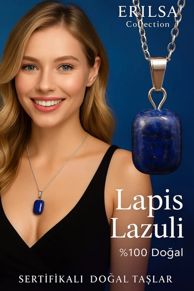 Sertifikalı Lapis Lazuli Doğal Taş Kolye - Kadın Erkek İçsel Güç ve Bilgelik Taşı ürün görseli 1