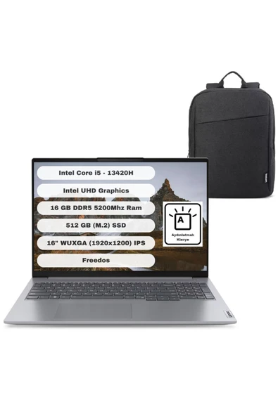 LENOVO Thinkbook GTICNT Core I5 13420H 16GB 512GB SSD Freedos 16" WUXGA 21KH00SXTR + Çanta Hediyeli ürün görseli 1