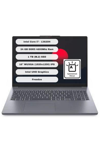 LENOVO Ideapad Slim 3 16IRH10 GTI24 Intel Core I7 13620H 24GB 1TB SSD Freedos 16'' FHD 83K2001VTR ürün görseli 1