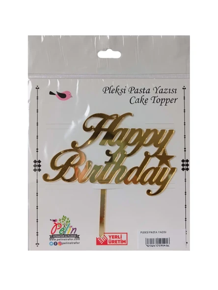 Happy Birthday Yazılı Aynalı Pleksi Altın ürün görseli 1