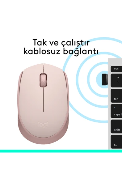 logitech M171 USB Alıcılı Kablosuz Kompakt Mouse - Pembe - Resim 7
