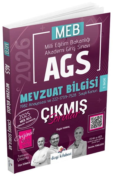 Dizgi Kitap 2026 MEB-AGS Mevzuat Bilgisi Çıkmış Sorular Çözümlü - Ziya Sümer, Özgür Hamal, Devrim Toklucu Dizgi Kitap ürün görseli 1
