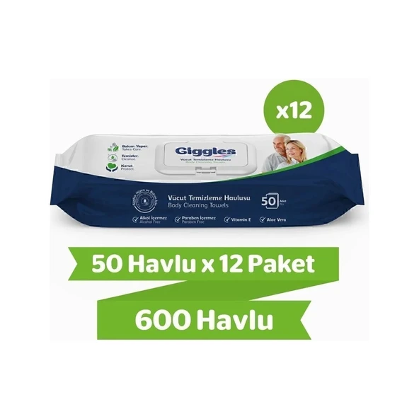 Vücut Temizleme Havlusu 50'li 12 Paket 600 Havlu ürün görseli 1
