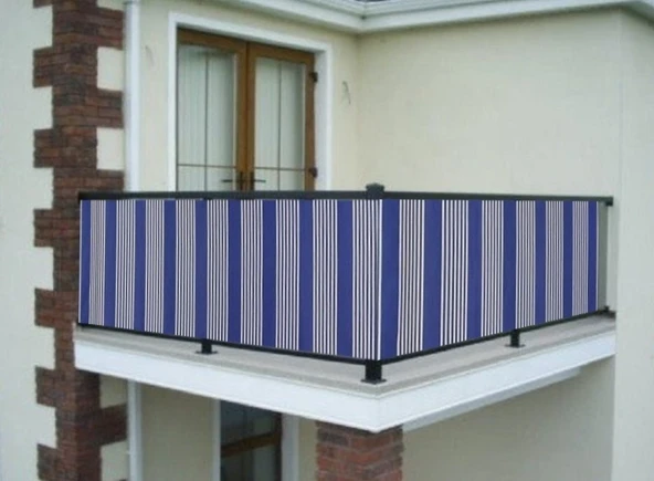 Ceylan Home Balkon Demiri Perdesi Bağcıklı Her Ölçüde Özel Dikim Mavi Beyaz ürün görseli 1