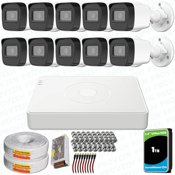 Provzen Hikvision 10 Kameralı Full HD Geniş Açı Güvenlik Kamerası 1TB Olay Anında bildirim ürün görseli 1