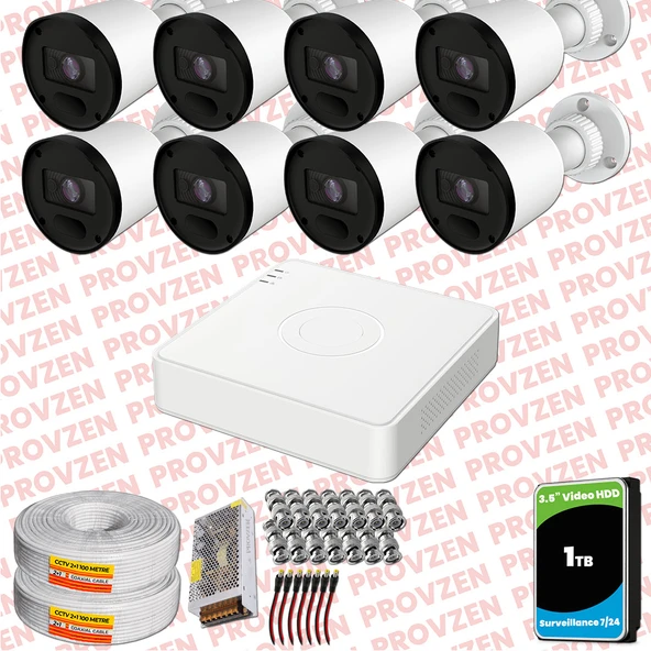 Provzen RV Hikvision 8 Kameralı Full HD 20mt Gece Görüşlü Güvenlik Kamerası Olay Anında bildirim ürün görseli 1