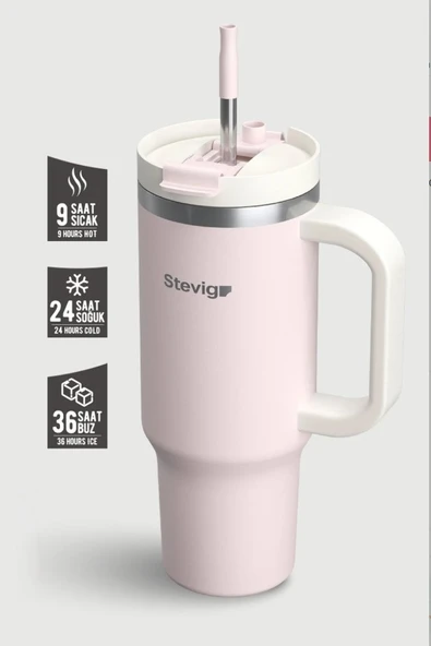 Stevig ST-241 2 Moods Tuck-In Tumbler Sızdırmaz Çelik Termos 900ML Petal Pink ürün görseli 1