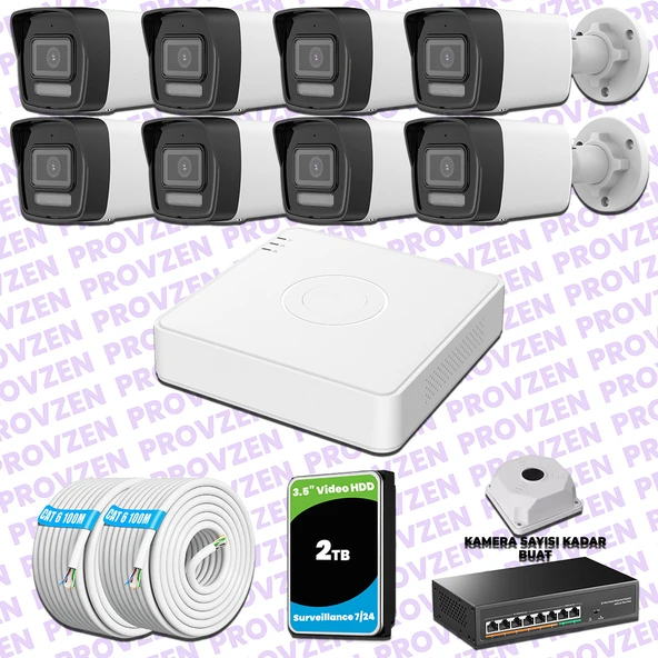 Provzen Hikvision 8 IP 4MP Hibrit ColorVu Güvenlik Kamerası Seti Olay Anında bildirim ürün görseli 1