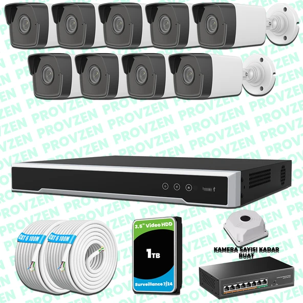 Provzen Hikvision 9 Kameralı IP 1080P Mikrofonlu Güvenlik Kamerası Olay Anında bildirim ürün görseli 1