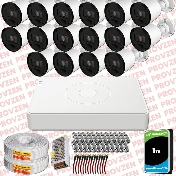 Provzen RV Hikvision 16 Kameralı Full HD 20mt Gece Görüşlü Güvenlik Kamerası Olay Anında bildirim ürün görseli 1
