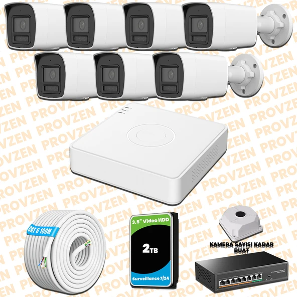 Provzen Hikvision 7 Kameralı 4MP IP Hibrit ColorVu Güvenlik Kamerası Mikrofonlu  Olay Anında bildirim ürün görseli 1