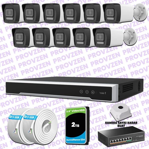 Provzen Hikvision 11 IP 4MP Hibrit ColorVu Güvenlik Kamerası Seti Olay Anında bildirim ürün görseli 1