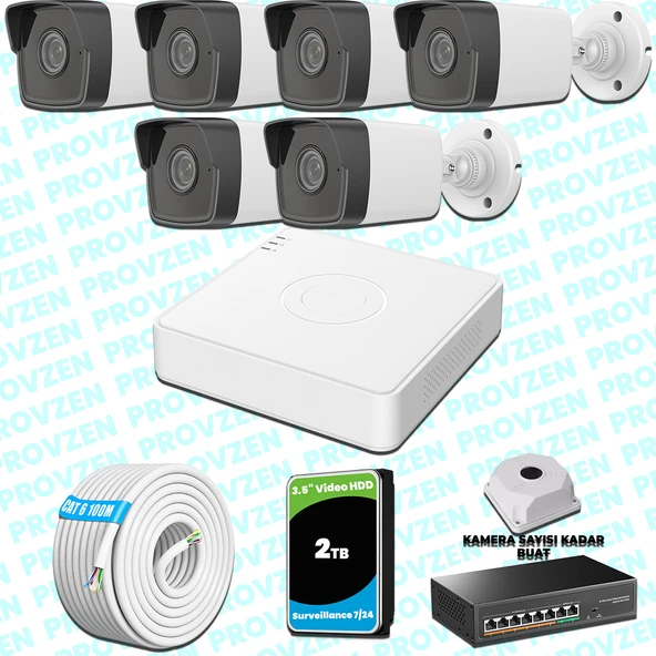 Provzen Hikvision 6 IP Kameralı 4MP 1440P Mikrofonlu Güvenlik Kamerası ürün görseli 1