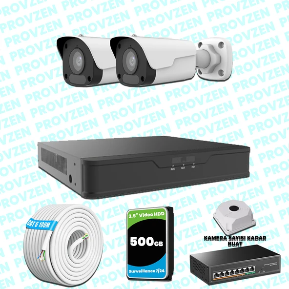Provzen UNV 2 Kameralı IP Full HD Güvenlik Kamerası Seti ürün görseli 1