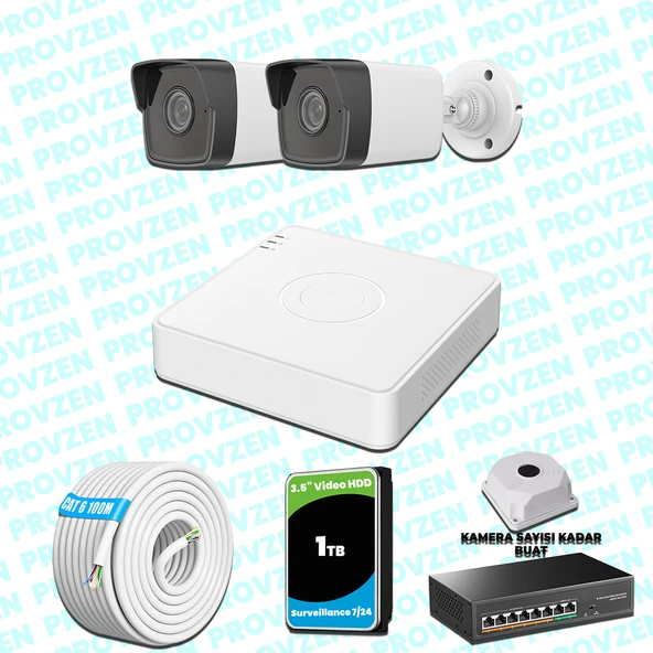 Provzen Hikvision 2 IP Kameralı 4MP 1440P Mikrofonlu Güvenlik Kamerası ürün görseli 1