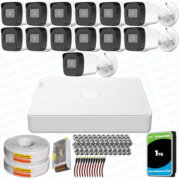 Provzen Hikvision 13 Kameralı Full HD Geniş Açı Güvenlik Kamerası 1TB Olay Anında bildirim ürün görseli 1