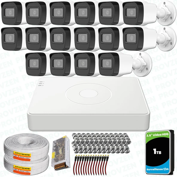 Provzen Hikvision 16 Kameralı Full HD Geniş Açı Güvenlik Kamerası 1TB Olay Anında bildirim ürün görseli 1