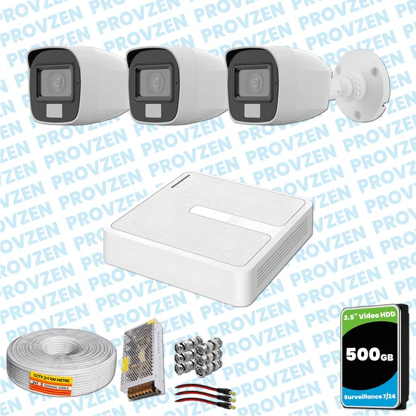 Provzen HiLook 3 Kameralı Full HD ColorVu Mikrofonlu Güvenlik Kamerası Olay Anında bildirim ürün görseli 1
