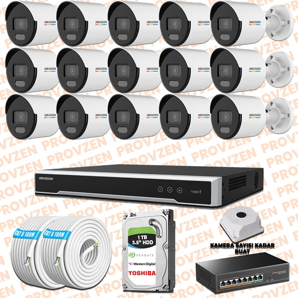 Provzen Hikvision 15 IP Kamera 7/24 Renkli Mikrofonlu Güvenlik Kamerası Olay Anında bildirim ürün görseli 1