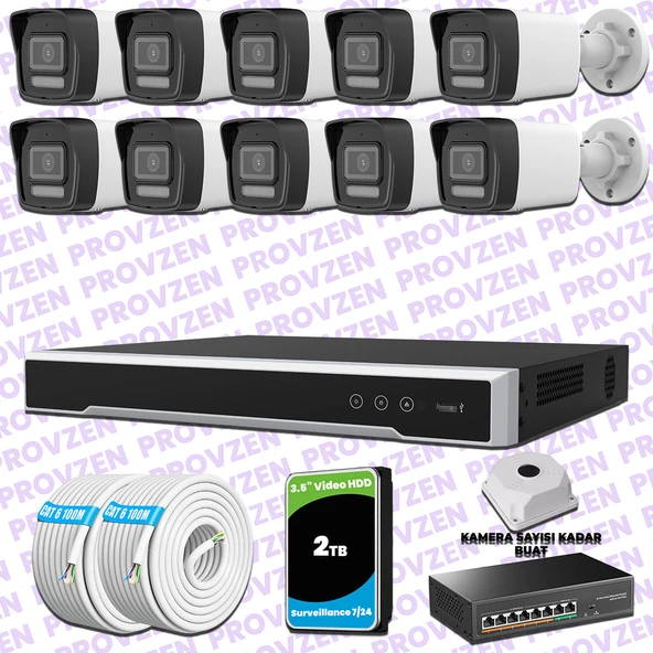 Provzen Hikvision 10 IP 4MP Hibrit ColorVu Güvenlik Kamerası Seti Olay Anında bildirim ürün görseli 1