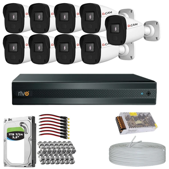 RİVO Dcam 9 Kameralı 40 Metre Gece Görüşlü Set 1TB 7/24 Hdd ürün görseli 1
