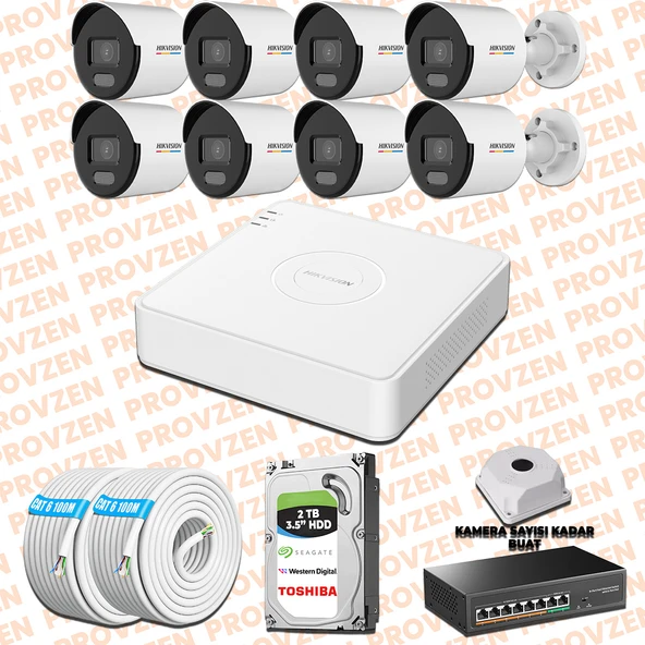 Provzen Hikvision 8 IP 4MP ColorVu Mikrofonlu Güvenlik Kamerası Olay Anında bildirim ürün görseli 1