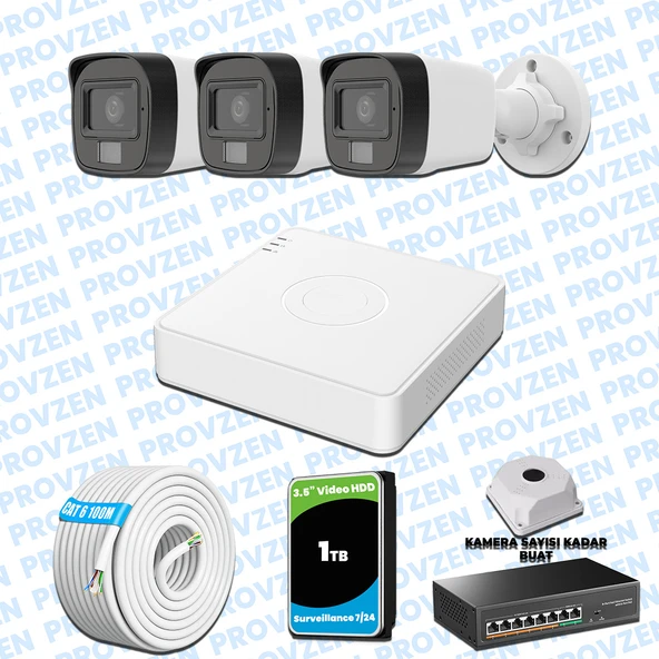 Provzen Hikvision 3’lü İP 4MP Güvenlik Kamerası Seti Colorvu Mikrofonlu Olay Anında Bildirim ürün görseli 1