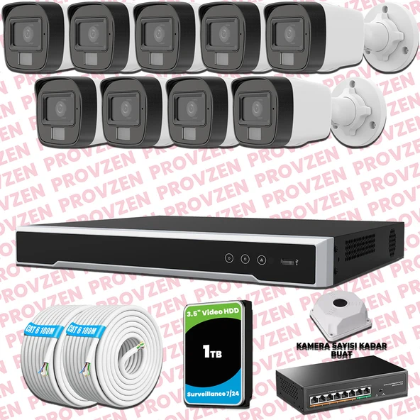 Provzen Hikvision 9 Kameralı IP Full HD Renkli Güvenlik Kamerası Mikrofonlu ürün görseli 1
