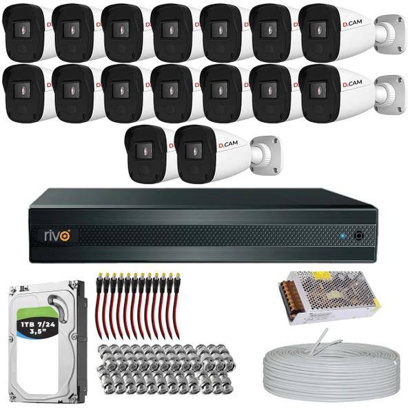 RİVO Dcam 16 Kameralı 40 Metre Gece Görüşlü Set 1TB 7/24 Hdd ürün görseli 1