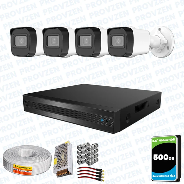 Provzen Hikvision RV 4 Kameralı Full HD Geniş Açı Güvenlik Kamerası 500GB ürün görseli 1