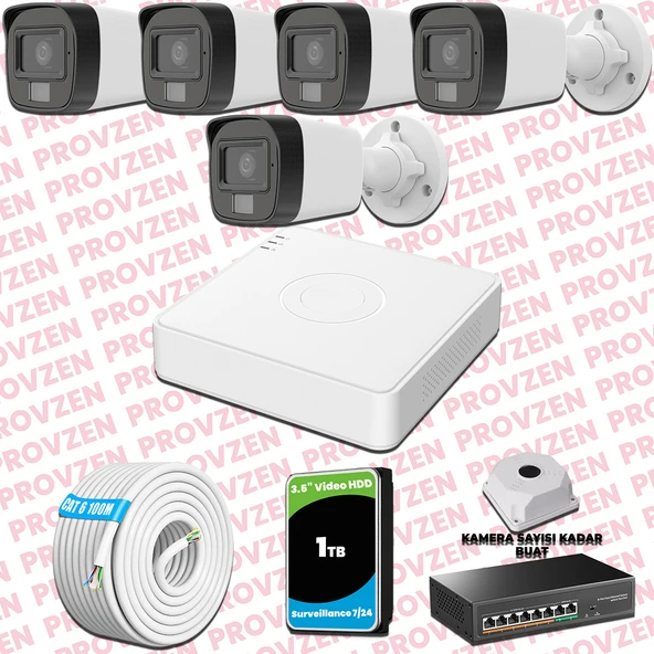 Provzen Hikvision 5 Kameralı IP Full HD Renkli Güvenlik Kamerası Mikrofonlu ürün görseli 1