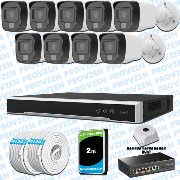 Provzen Hikvision 9’lu İP 4MP Güvenlik Kamerası Seti Colorvu Mikrofonlu Olay Anında Bildirim ürün görseli 1
