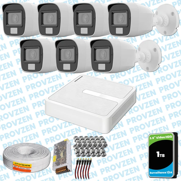 Provzen HiLook 7 Kameralı Full HD ColorVu Mikrofonlu Güvenlik Kamerası Olay Anında bildirim ürün görseli 1